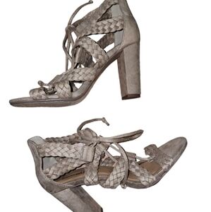 Women's Block Heels Sandals Open Toe US 8.5M Beige Taupe Boho Party Strappy